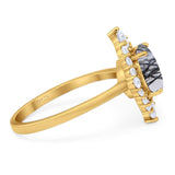 Vintage Style Round Natural Stone Halo Ring