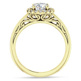 18K Gold IGI Certified Round 3 Carat Lab Grown Diamond Art Deco Halo Filigree Ring