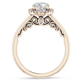 14K Gold IGI Certified Round 1 Carat Lab Grown Diamond Art Deco Filigree Cluster Halo Ring