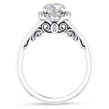 18K Gold IGI Certified Round 1 Carat Lab Grown Diamond Art Deco Filigree Cluster Halo Ring