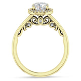 14K Gold IGI Certified Round 3 Carat Lab Grown Diamond Art Deco Filigree Cluster Halo Ring