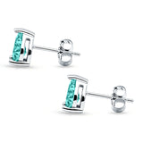 Pear Solitaire Push Back Stud Earring Paraiba Tourmaline CZ  925 Sterling Silver