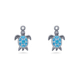 Art Deco 15.5mm Lab Created Blue Opal Dangle Turtle Fishhook Earring 925 Sterling Silver