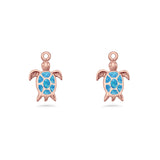 Art Deco 15.5mm Lab Created Blue Opal Dangle Turtle Fishhook Earring 925 Sterling Silver