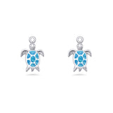 Art Deco 15.5mm Lab Created Blue Opal Dangle Turtle Fishhook Earring 925 Sterling Silver