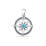Lab Created Blue Opal Compass Pendant 925 Sterling Silver