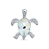 Lab Created White Opal Turtle Pendant 925 Sterling Silver