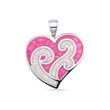 Lab Created Pink Opal Heart Pendant 925 Sterling Silver