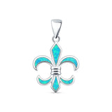 Lab Created Blue Opal Fleur De Lis Pendant 925 Sterling Silver