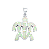 Lab Created White Opal Turtle Pendant 925 Sterling Silver