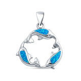 Lab Created Blue Opal Dolphin Pendant 925 Sterling Silver