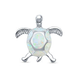 Lab Created White Opal Turtle Pendant 925 Sterling Silver