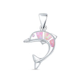 Lab Created Pink Opal Dolphin Pendant 925 Sterling Silver