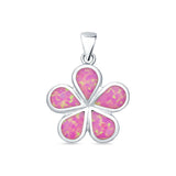 Lab Created Pink Opal Plumeria Pendant 925 Sterling Silver