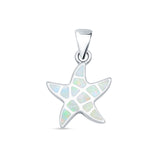 Lab Created White Opal Starfish Pendant 925 Sterling Silver