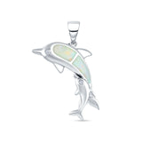 Lab Created White Opal Mother & Baby Dolphin Pendant 925 Sterling Silver