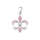 Lab Created Pink Opal Fleur De Lis Pendant 925 Sterling Silver
