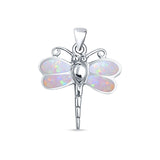 Lab Created Pink Opal Dragonfly Pendant 925 Sterling Silver