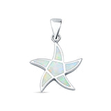 Lab Created White Opal Starfish Pendant 925 Sterling Silver
