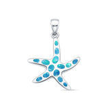 Lab Created Blue Opal Starish Pendant 925 Sterling Silver