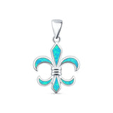 Lab Created Blue Opal Fleur De Lis Pendant 925 Sterling Silver