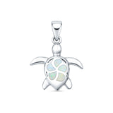 Lab Created White Opal Turtle & Plumeria Pendant 925 Sterling Silver