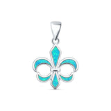 Lab Created Blue Opal Fleur De Lis Pendant 925 Sterling Silver