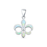 Lab Created White Opal Fleur De Lis Pendant 925 Sterling Silver