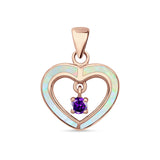 Lab Created White Opal & Amethyst CZ Heart Pendant 925 Sterling Silver