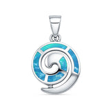 Lab Created Blue Opal Spiral Pendant 925 Sterling Silver