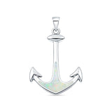 Lab Created White Opal Anchor Pendant 925 Sterling Silver