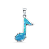 Lab Created Blue Opal Music Note Pendant 925 Sterling Silver