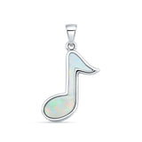 Lab Created White Opal Music Note Pendant 925 Sterling Silver