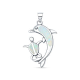 Lab Created White Opal Dolphin Turtle Pendant Snake Chain Necklace 925 Sterling Silver