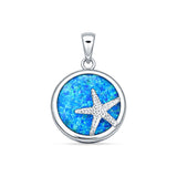 Lab Created Blue Opal Starfish Pendant 925 Sterling Silver