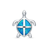 Lab Created Blue Opal Sea Turtle Pendant 925 Sterling Silver