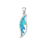 Lab Created Blue Opal Surfboard Wave Pendant 925 Sterling Silver