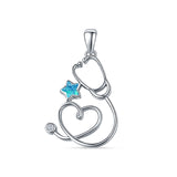 Lab Created Blue Opal Star & Stethoscope Pendant 925 Sterling Silver