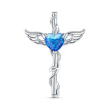 Lab Created Blue Opal Caduceus Pendant 925 Sterling Silver
