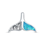 Lab Created Blue Opal Whale Tail Pendant 925 Sterling Silver