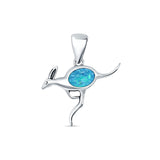 Oval Lab Created Blue Opal Kangaroo Pendant 925 Sterling Silver