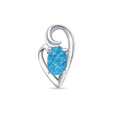 Oval Lab Created Blue Opal Heart Pendant Oxidized 925 Sterling Silver