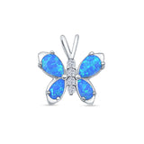 Pear Lab Created Blue Opal Butterfly Pendant Oxidized 925 Sterling Silver