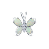 Pear Lab Created White Opal Butterfly Pendant Oxidized 925 Sterling Silver