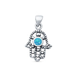 Lab Created Blue Opal Hand Of Hamsa Pendant Oxidized 925 Sterling Silver