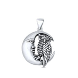 Owl & Moon Pendant Oxidized 925 Sterling Silver