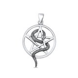 Pentagram & Snake Pendant Oxidized 925 Sterling Silver