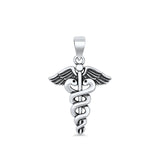 Caduceus Pendant Oxidized 925 Sterling Silver
