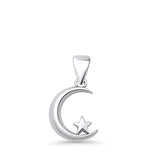 Crescent Moon & Star Pendant Oxidized 925 Sterling Silver