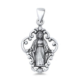 Virgin Mary Pendant Oxidized 925 Sterling Silver